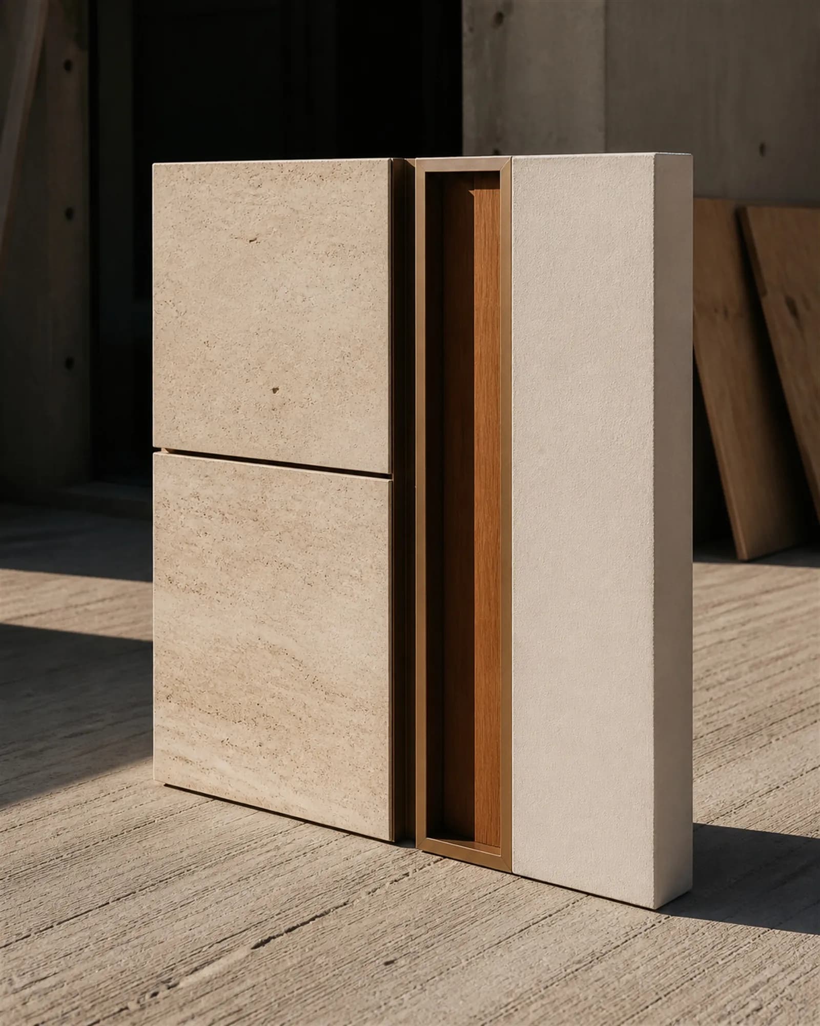 A full-size built mock-up panel testing a wall build-up before it is repeated across a project