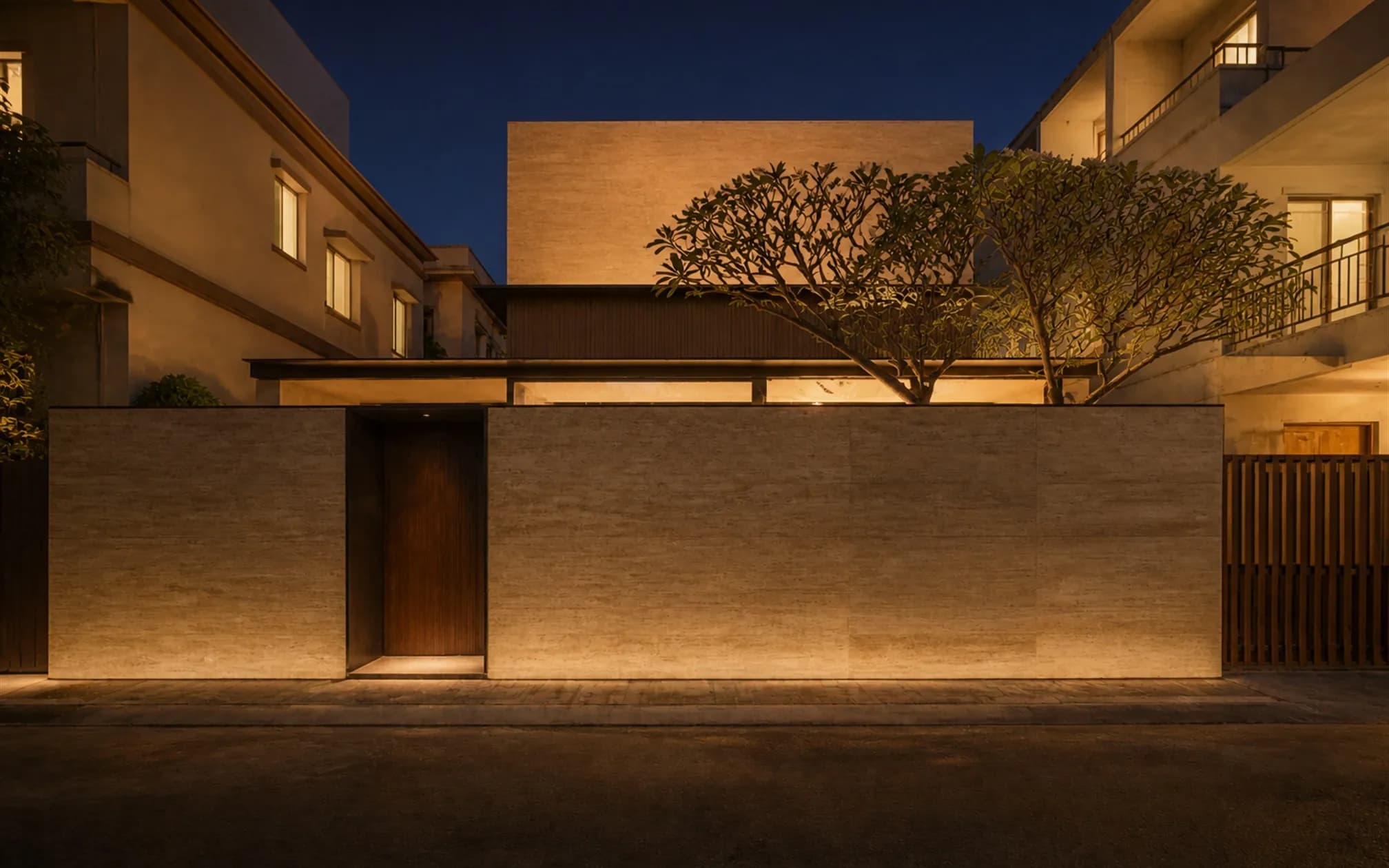 Contemporary tropical courtyard residence with a shaded verandah in Bengaluru